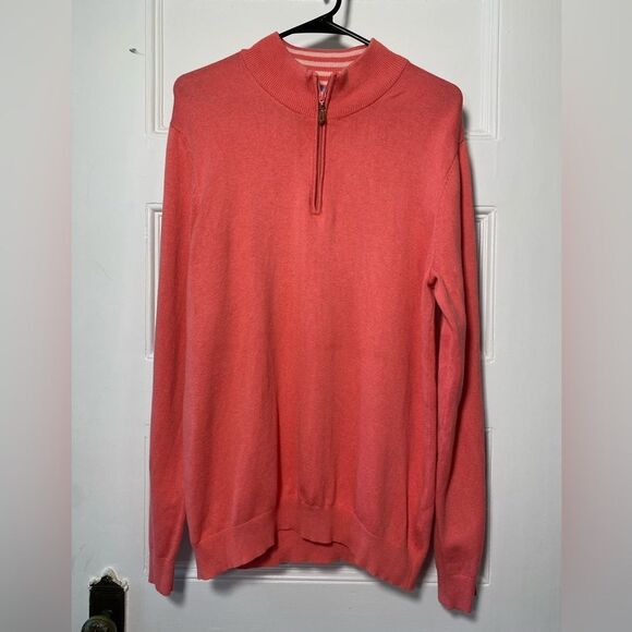 J. McLaughlin Quarter Zip Mock Neck Knit Sweater in Coral Pink Sz Medium - Picture 1 of 8